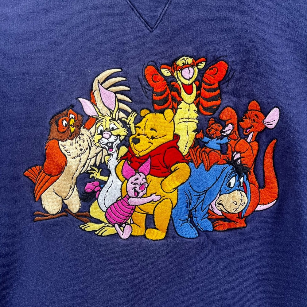 Vintage Disney Store Winnie the Pooh Friends Embroidered Sweatshirt Navy XL